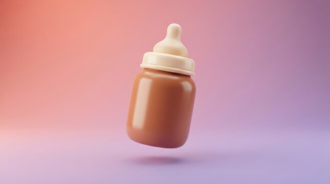 3D render of a baby feeding bottle isolated on a soft gradient purple background for childcare