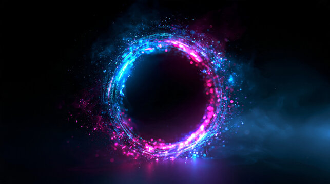 Futuristic Neon Glowing Circular Portal with Particles