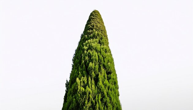 a tall cypress tree with a narrow profile and densely packed green leaves isolated on a white background