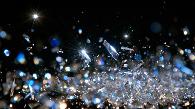 Shattering Glass Shards Exploding on Black Background