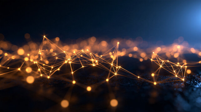 Abstract Glowing Digital Network of Connected Nodes and Lines