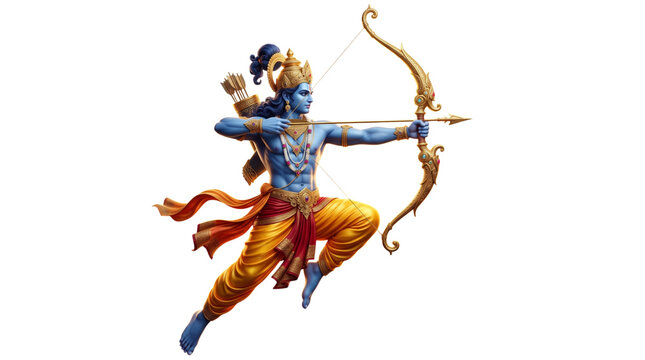 Lord rama aiming bow and arrow isolated on transparent background