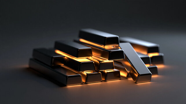 Stack of Precious Metal Bullion Bars with Warm Glow