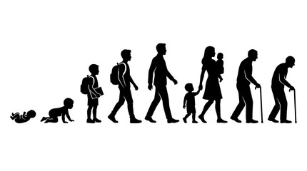 Obraz premium Human life cycle progression from infancy to old age shown in silhouette on a plain surface