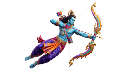 Fototapeta premium Lord rama with bow and arrow isolated on transparent background