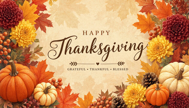 Thanksgiving Autumn Floral Background Banner Template