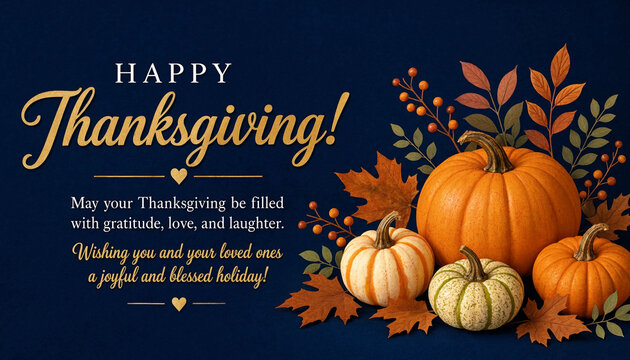 Thanksgiving Message on Blue Background Template