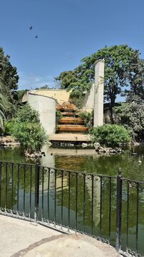Artificial waterfall in Jardines del Real in Valencia, Spain.