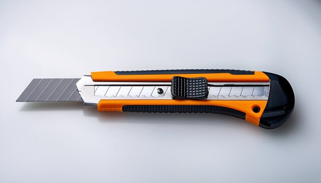 utility knife with rubber grip on white studio surface