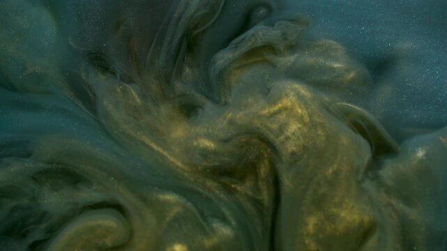 Haze wave. Ink swirl. Gray golden shimmering art smoke liquid stream blend color. Fume cosmic abstract water defocused background.