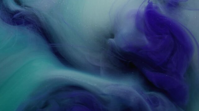Vapor flow. Pigment blend. Violet fume paint swirl in colorful liquid. Shimmering defocused curl stream cosmic abstract background.