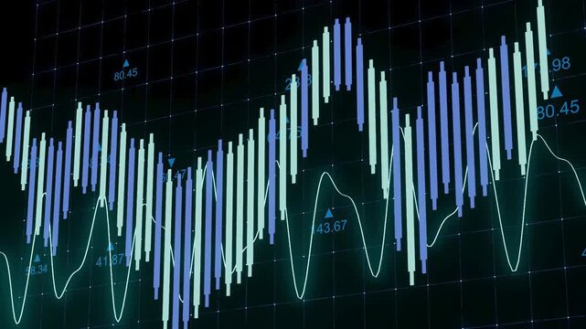 Graphs show stock market trends and data points with green and blue lines on a dark background. Information is likely collected from various trading days to analyze market behavior.