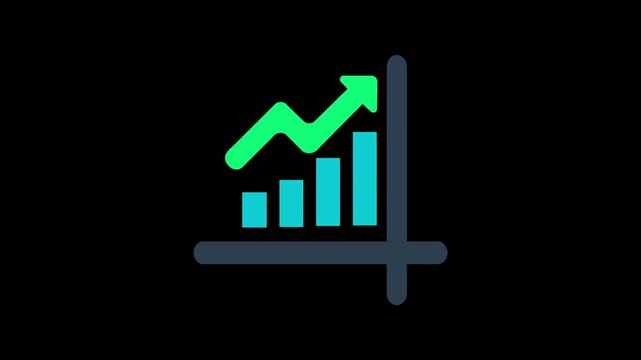 Minimalist Animated Bar Chart Graph Showing Business Growth And Financial Success Icons Against Transparent Background