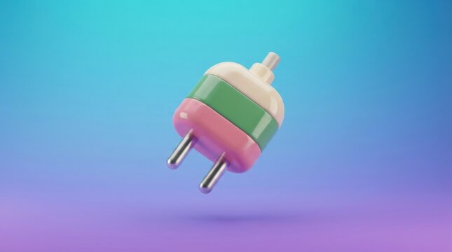Minimalist 3D rendered electrical plug icon with soft pastel colors on a smooth gradient background