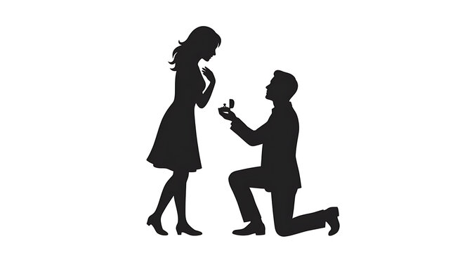 Man proposing marriage with ring to woman silhouette during proposal moment