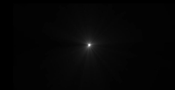 Abstract loop center glow multicolored star optical lens flares shine light animation on black background. 4K dynamic kinetic bright star light rays ...