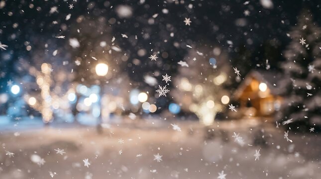 Colorful snowflakes falling on dark background