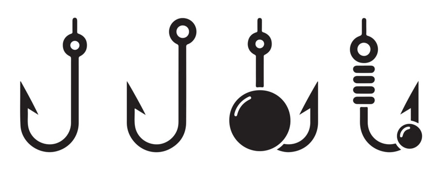 Heavy duty sinker jig and baited fishing hook silhouettes for professional sport angling.