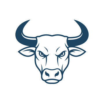 Angry bull head mascot logo vector design featuring powerful horns and intense facial gaze