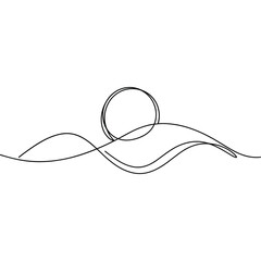 Obraz premium Minimalist continuous line art drawing of waves and sun, simple abstract nature landscape