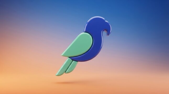 3D render of a colorful blue and light green parrot bird icon isolated on a soft gradient background