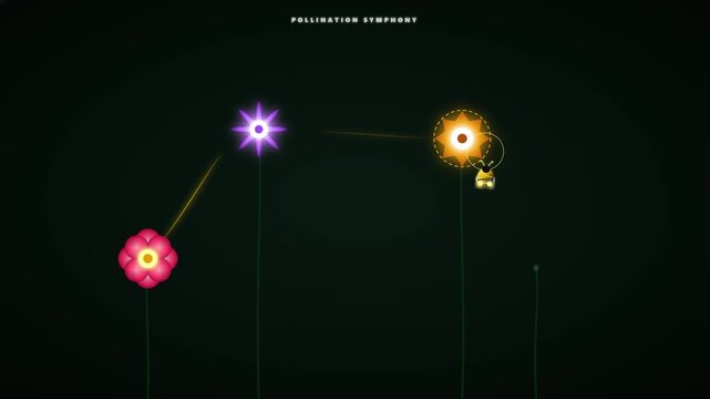Pollination Symphony Animated Illustration with Glowing Flowers