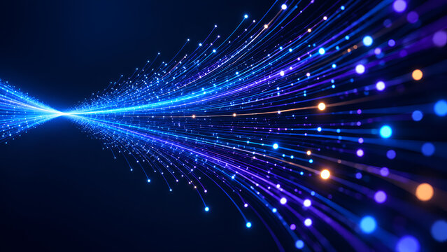 High speed fiber optic data distribution network showing broadband bandwidth expansion and connectivity concept