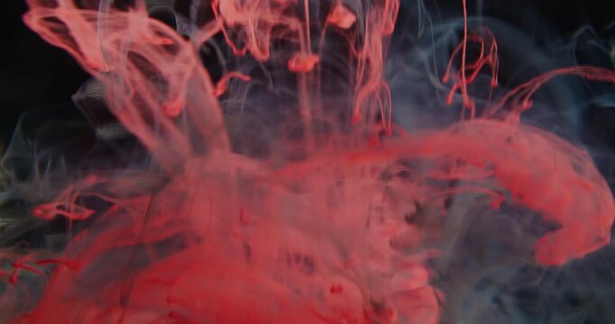 Blur cloud ink. Mix color vapor. Smoke orange blue purple fume bright splash water acrylic fog texture spill on abstract vibrant light dark black background.