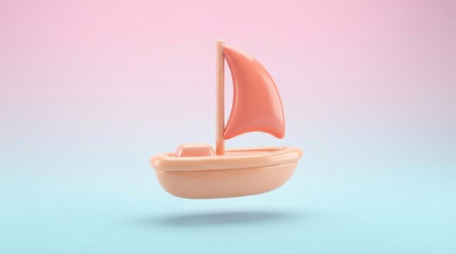 3D render of a cute pastel toy sailboat icon isolated on a soft gradient background