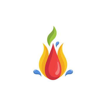 Stylized flame with leaf and water drops