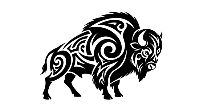 Black bison with tribal art design.