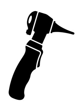 Medical otoscope black silhouette icon for ear examinations and hearing health checkups in clinical setups.
