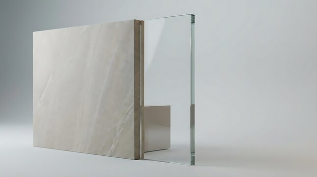 A minimalist architectural structure symbolizing honesty day featuring a smooth stone slab meeting a transparent glass panel for a clean concept.