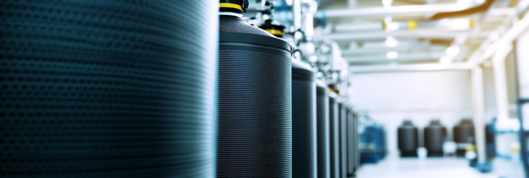 Close-up view of a row of carbon fiber items in a factory Generative AI