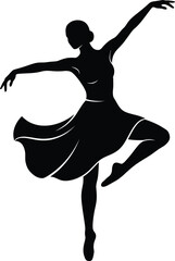 Silhouette of a female ballet dancer in a flowing skirt, balancing woman © Jaru
