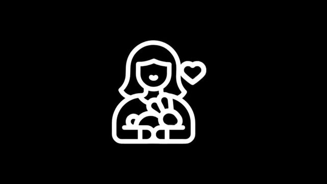 Mother holding baby icon animation with heart symbol for love and care