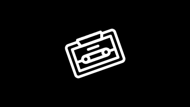 Retro cassette tape icon animation on black background