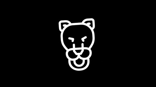 Animated white line art of a lion's face showing different emotions