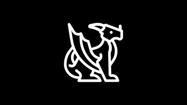 Stylized white dragon icon animation on black background