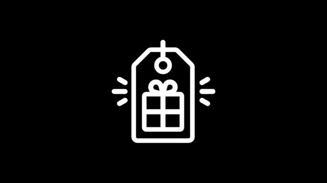 Animated gift tag icon with present and sparkles, motion graphics