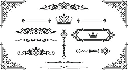 Elegant vintage decorative border elements with crown and fleur de lis designs © Abdur