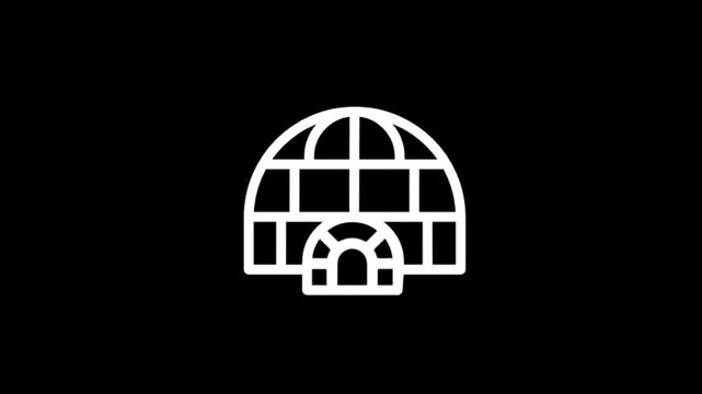 Animated white igloo icon with falling snow on black background