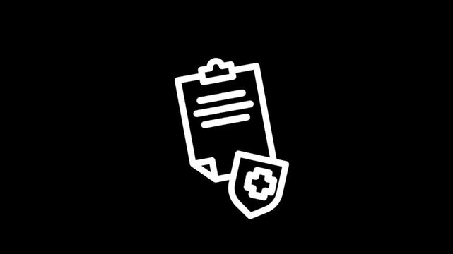 Medical insurance document protection shield icon animation