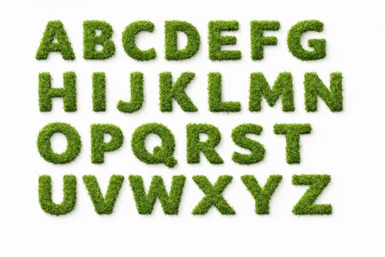 Alphabet letters made of grass on a white background arranged in order from A to Z