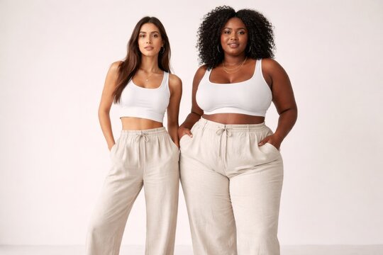 Models showcase clothing styles for summer wearing casual outfits with shorts and tank tops