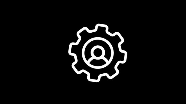 User profile settings gear icon animation on black background
