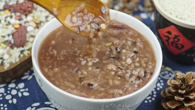 Traditional Chinese Eight Treasure Rice Porridge in a Bowl