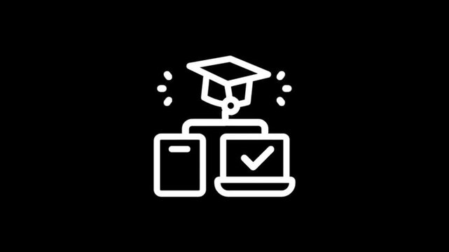 Digital learning and achievement icon with graduation cap and devices
