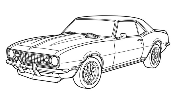 Classic Camaro Front Side Coloring Book Vector