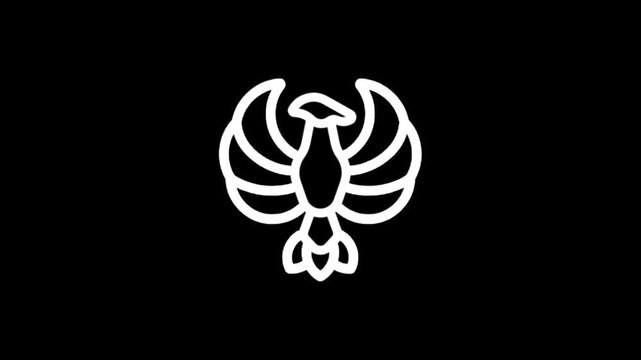 Animated white phoenix logo appearing and disappearing on black background